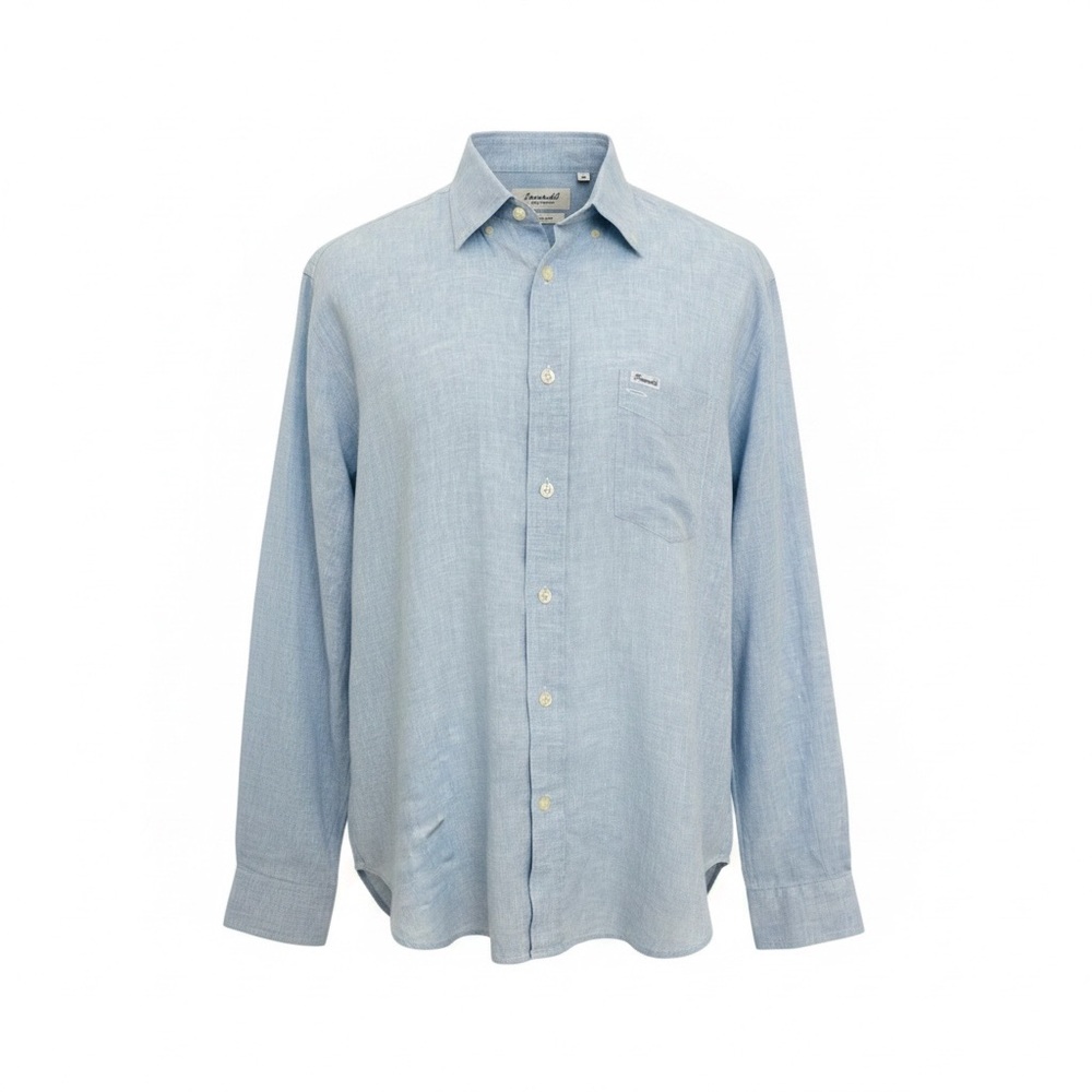 Faconnable Azur Club 100% Linen Button Down Shirt Men’s Large Blue Long Sleeve